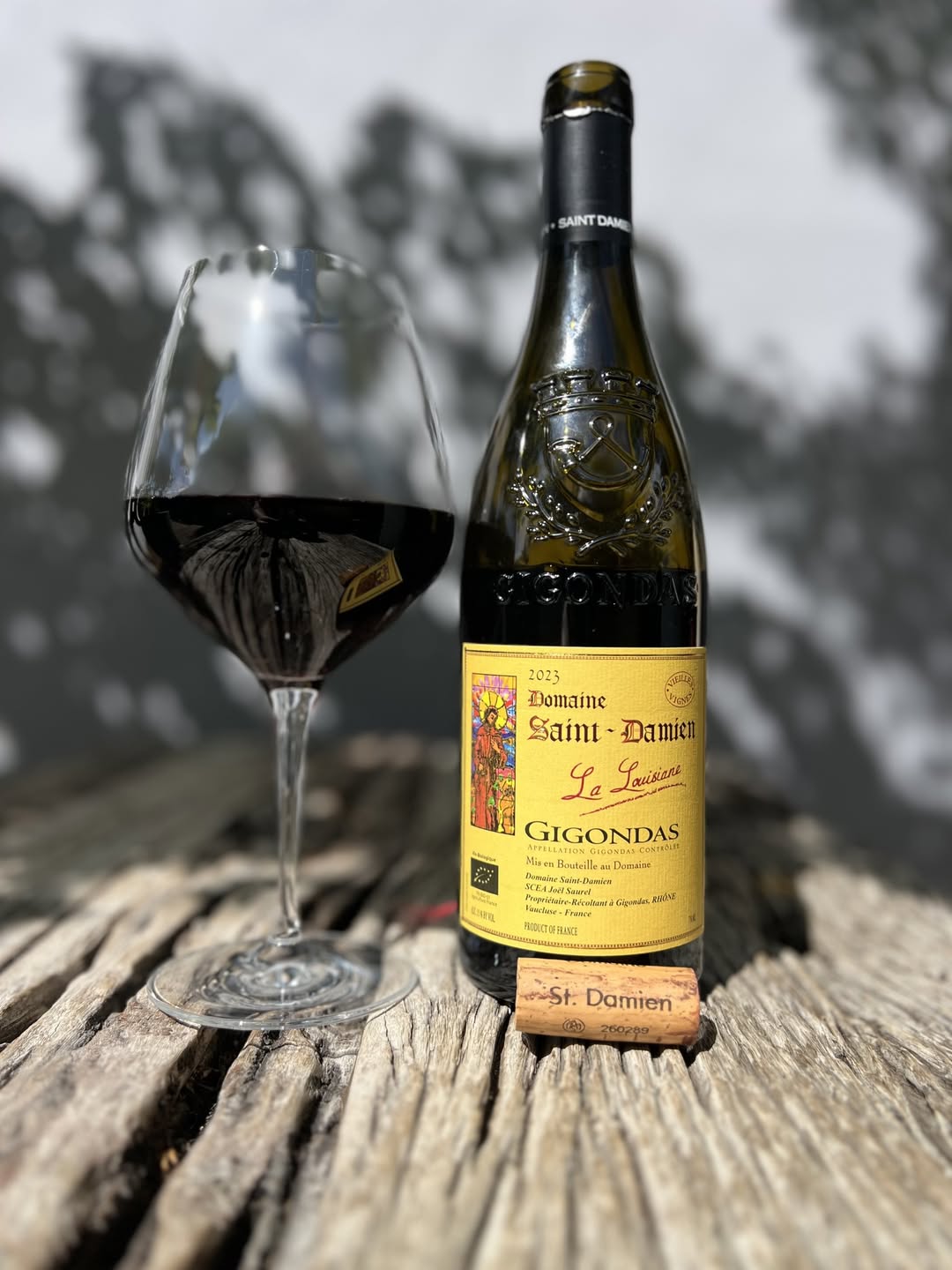 Gigondas Louisiane rouge 2023 du Domaine Saint-Damien. Une pure merveille de fleurs fraîchement cueillies, on y retrouve des fruits noirs, du cassis en fruit et des myrtilles sauvages sur une texture veloutée. Vraiment une grande bouteille de haut vol. J’adore chez Diogène